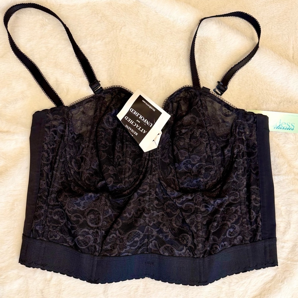 NWT Goddess Black Lace Strapless Bustier Bra #GD0689 with Optional Straps Sz 44C - Picture 5 of 12
